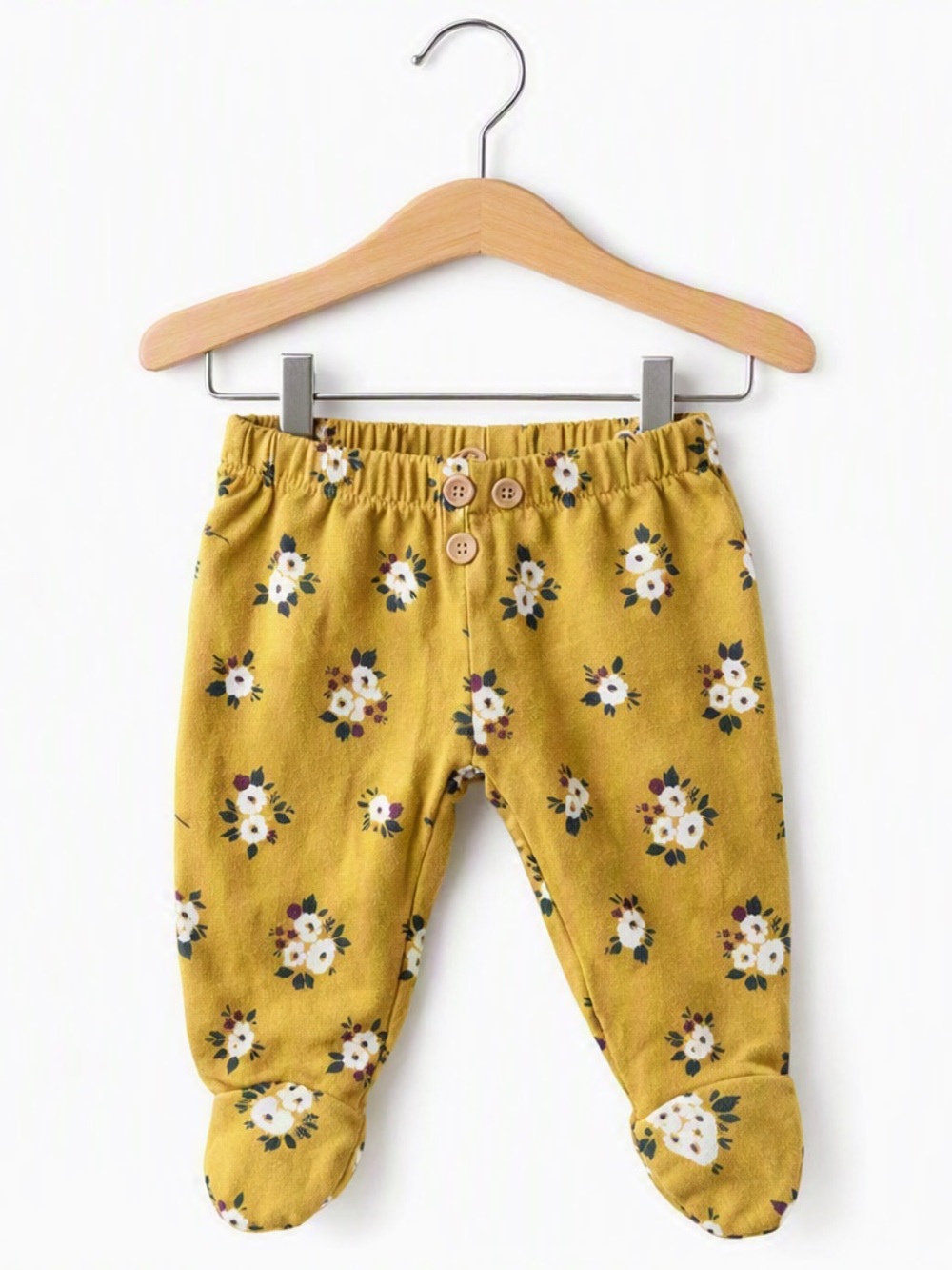 10/$15 Duck Duck Goose Mustard Floral Footed Baby Pants